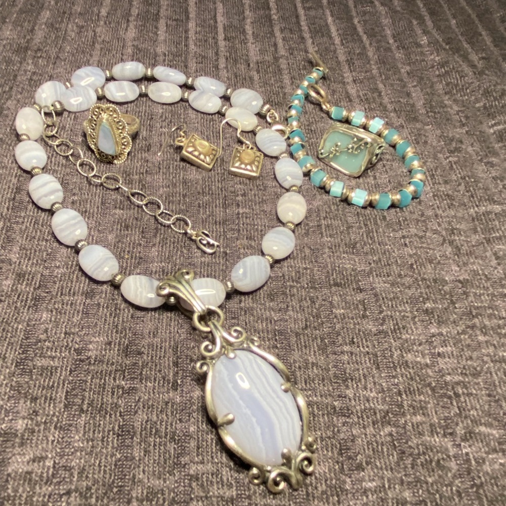 💙Blue quartz and sterling silver coordinated jewelry set💠